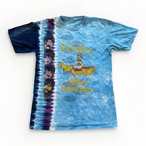 Vintage Beatles Shirt Mens‎ M Yellow Submarine Liquid Blue Y2K Tie Dye Band Tee